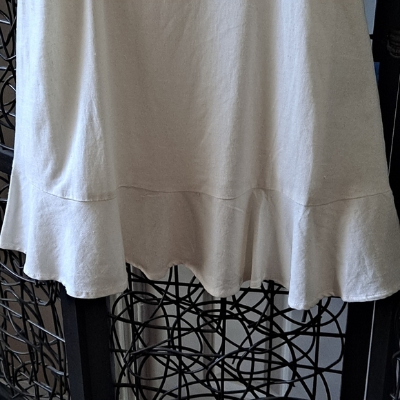GB Size Small White Linen Blend Spaghetti Strap Dress Ruffle Hem NWT - Picture 3 of 12